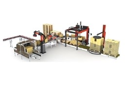 Dây chuyền đóng gói, xếp pallet và quấn màng pallet tự động 1