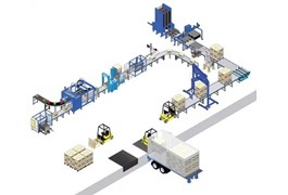 Dây chuyền đóng thùng, xếp và quấn màng pallet tự động 1