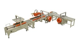 Dây chuyền đóng gói hộp carton gấp tự động có niêm phong và đóng đai XFK-3 2